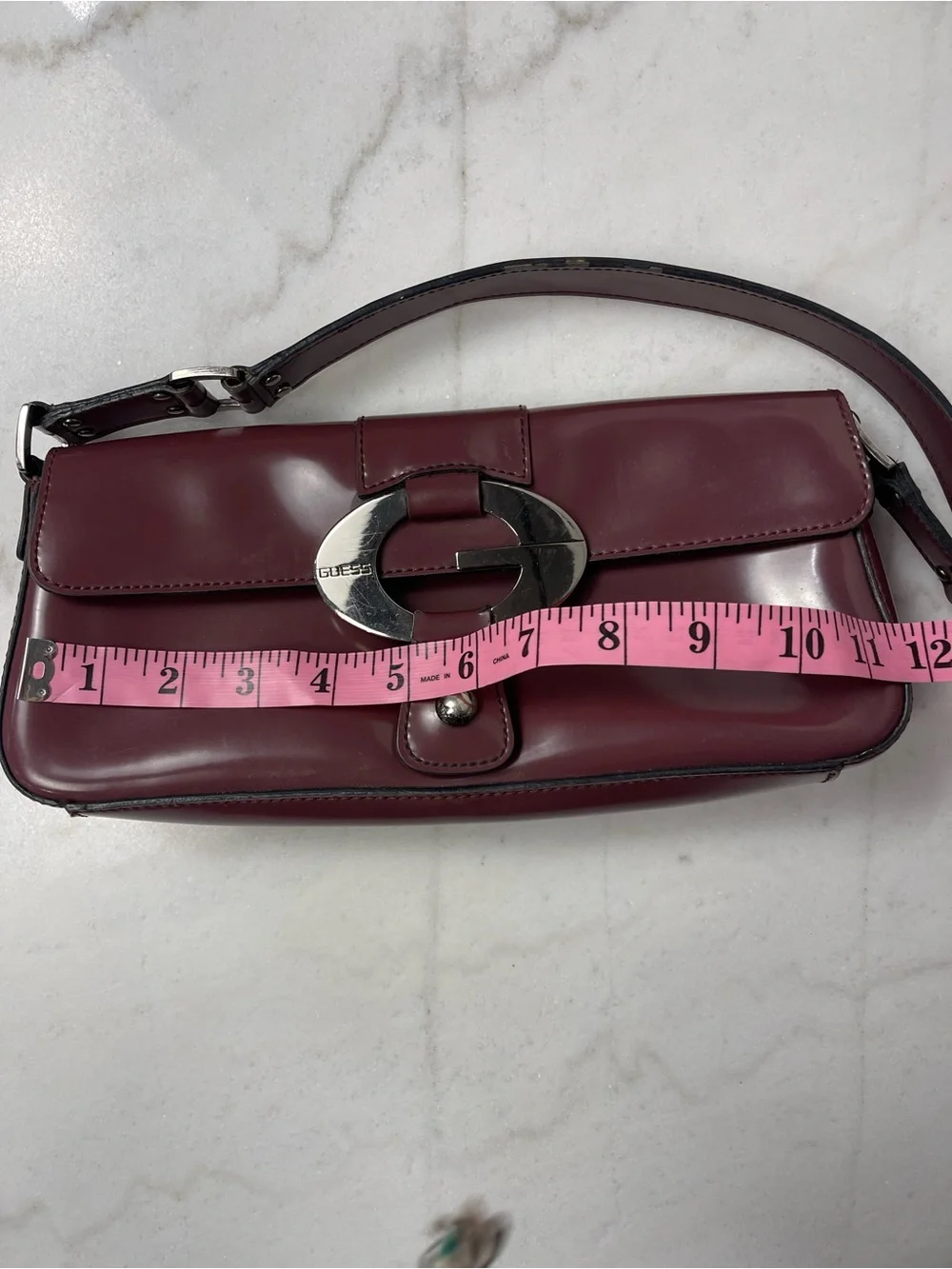 Guess Patent Shoulder Bag with Silver Hardware